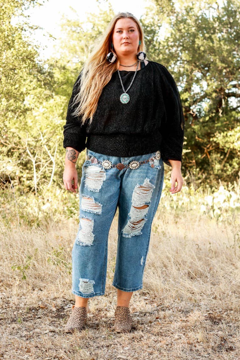 Forever Chasing Cowboys Copper Cream Floral Concho Link Belt: Plus Size