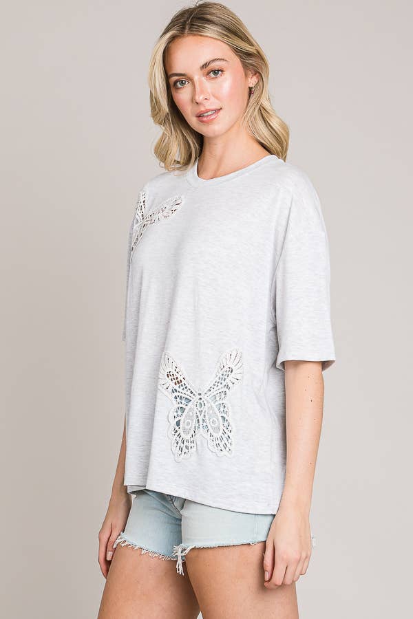 Butterfly Embroidered Cut Out Oversize Knit Top