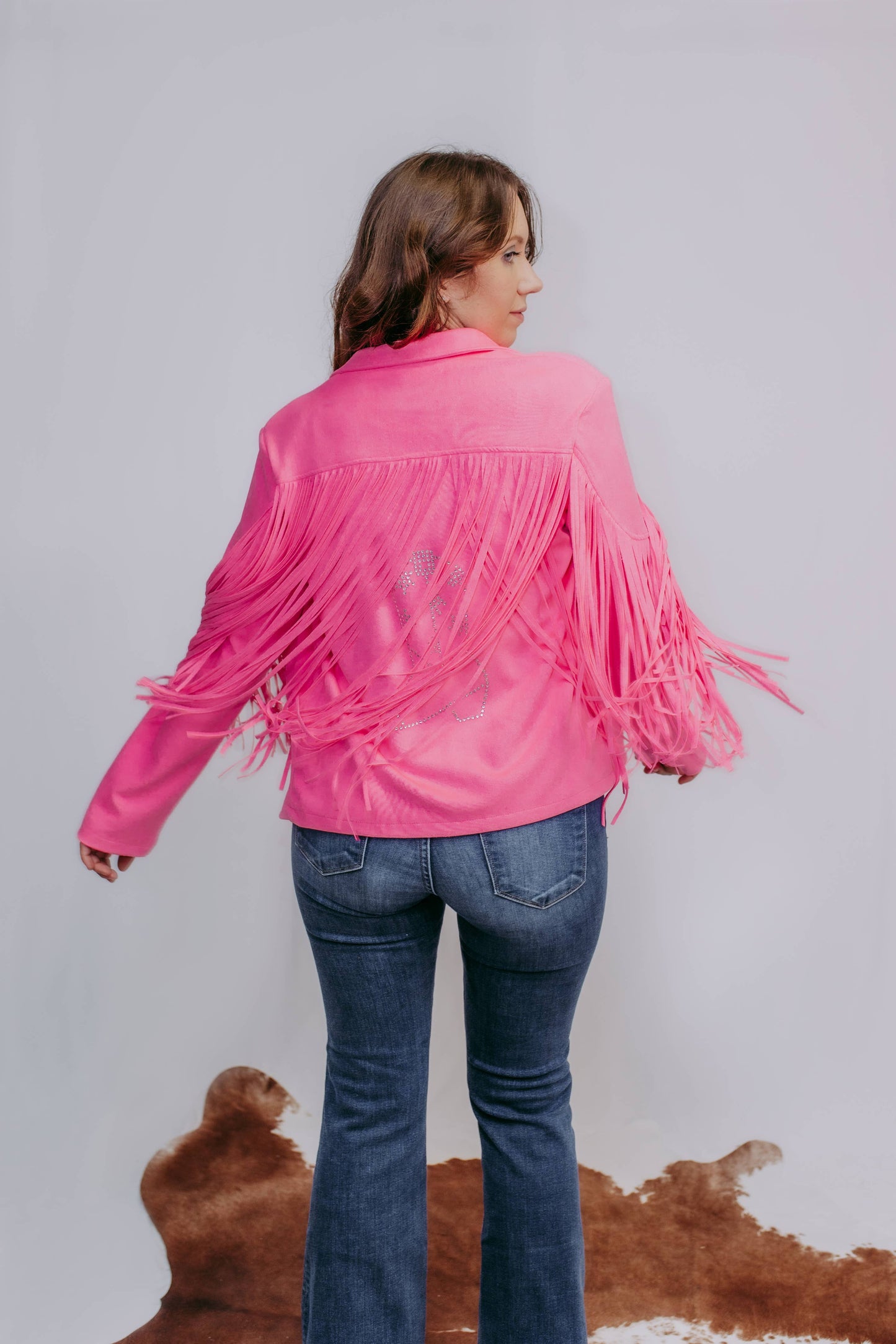Fringe Vegan Suede Jacket -Hot Pink