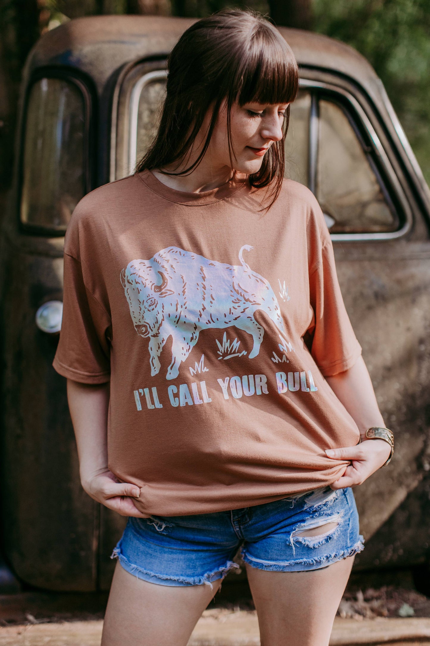 Bull Silver Foil Tee: Brown