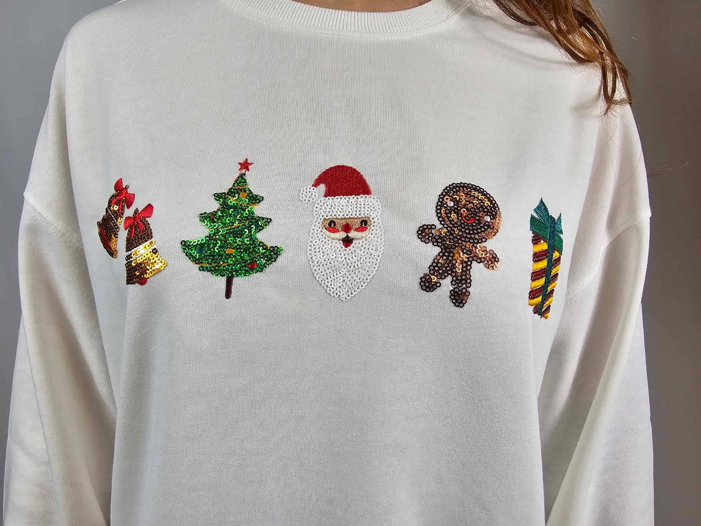Sequin Santa Christmas Long Sleeve Crop Tee