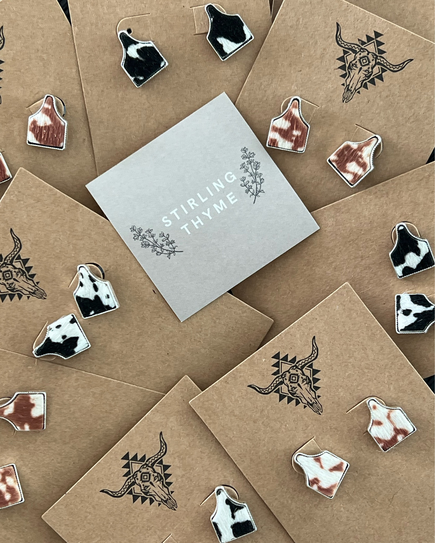 Cow Tag - Faux Cowhide Stud Earrings: Turquoise