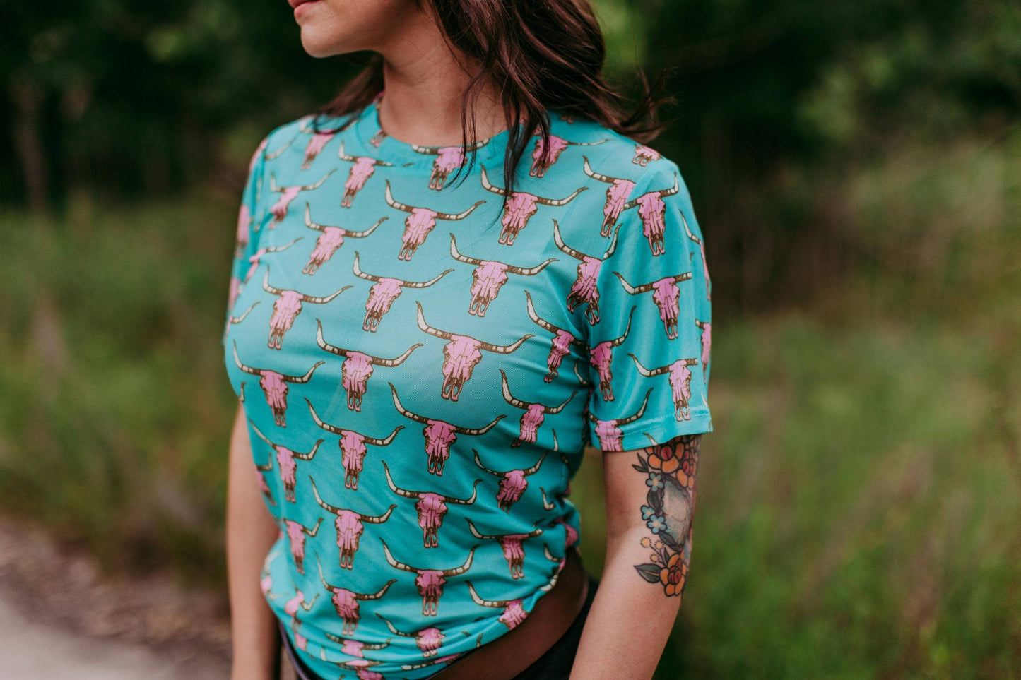 Mesh Top Cow Skull: Turquoise