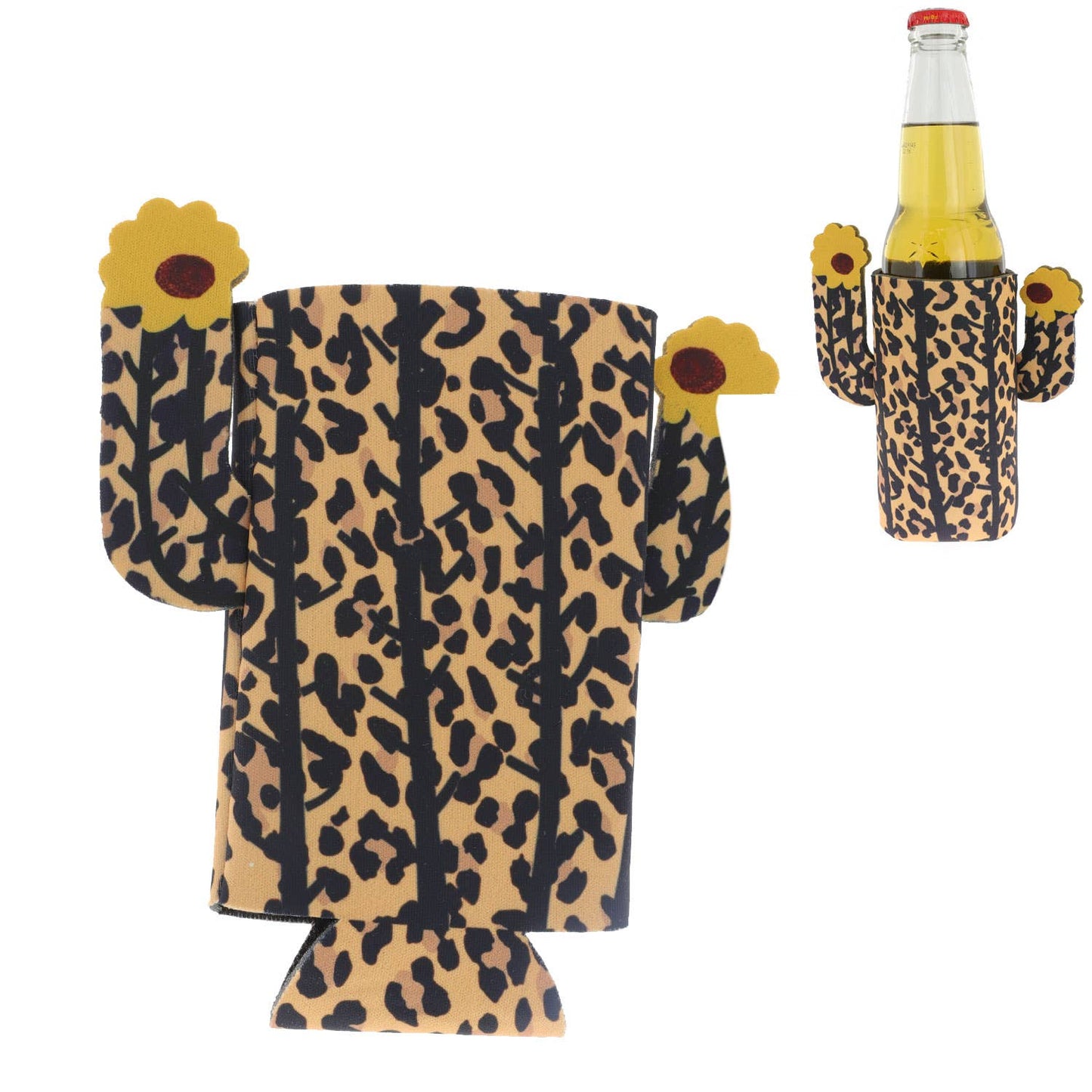 Leopard Print Blooming Cactus Insulated Beer Holder