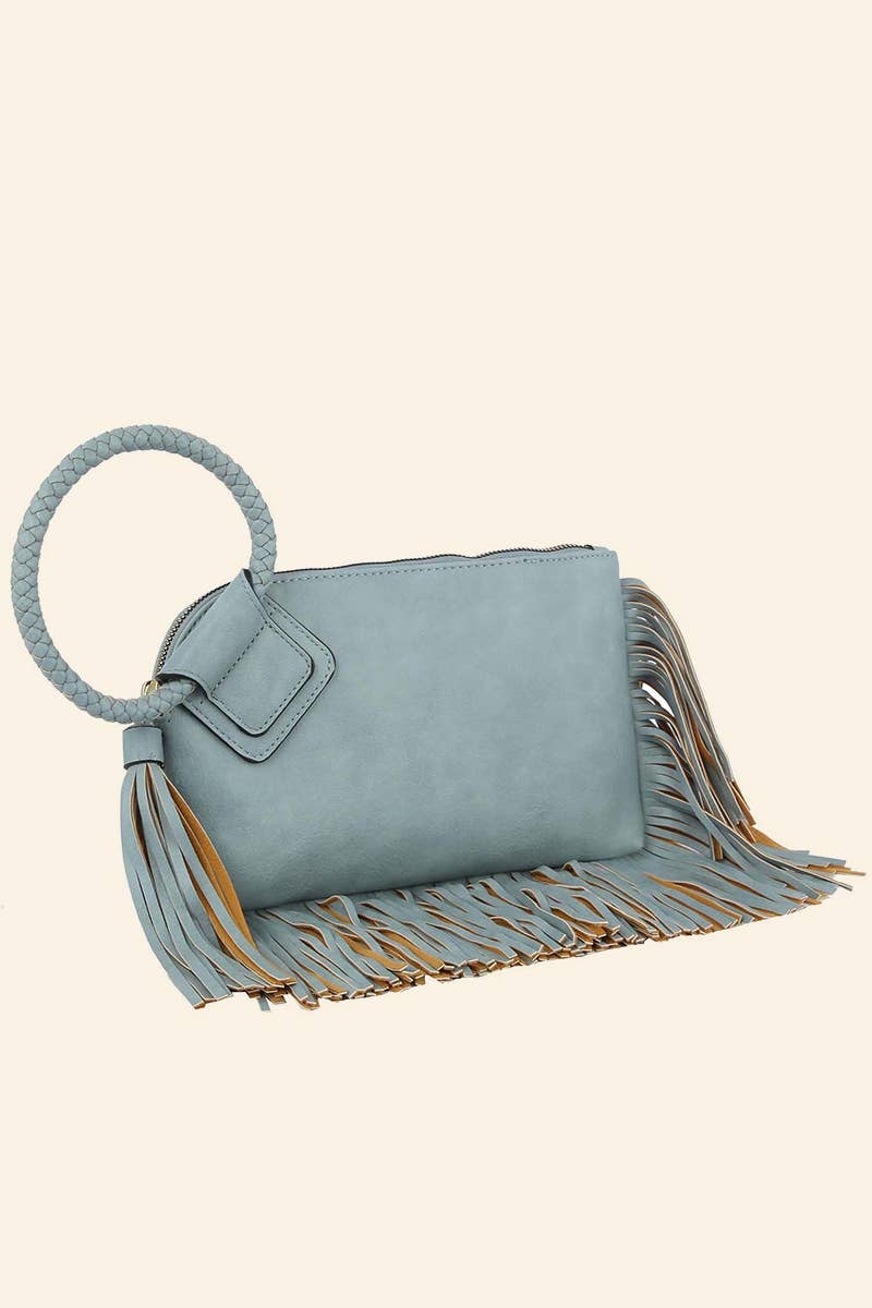Fringe Cuff Clutch Tassel Wristlet Clutch Bag: SAGE