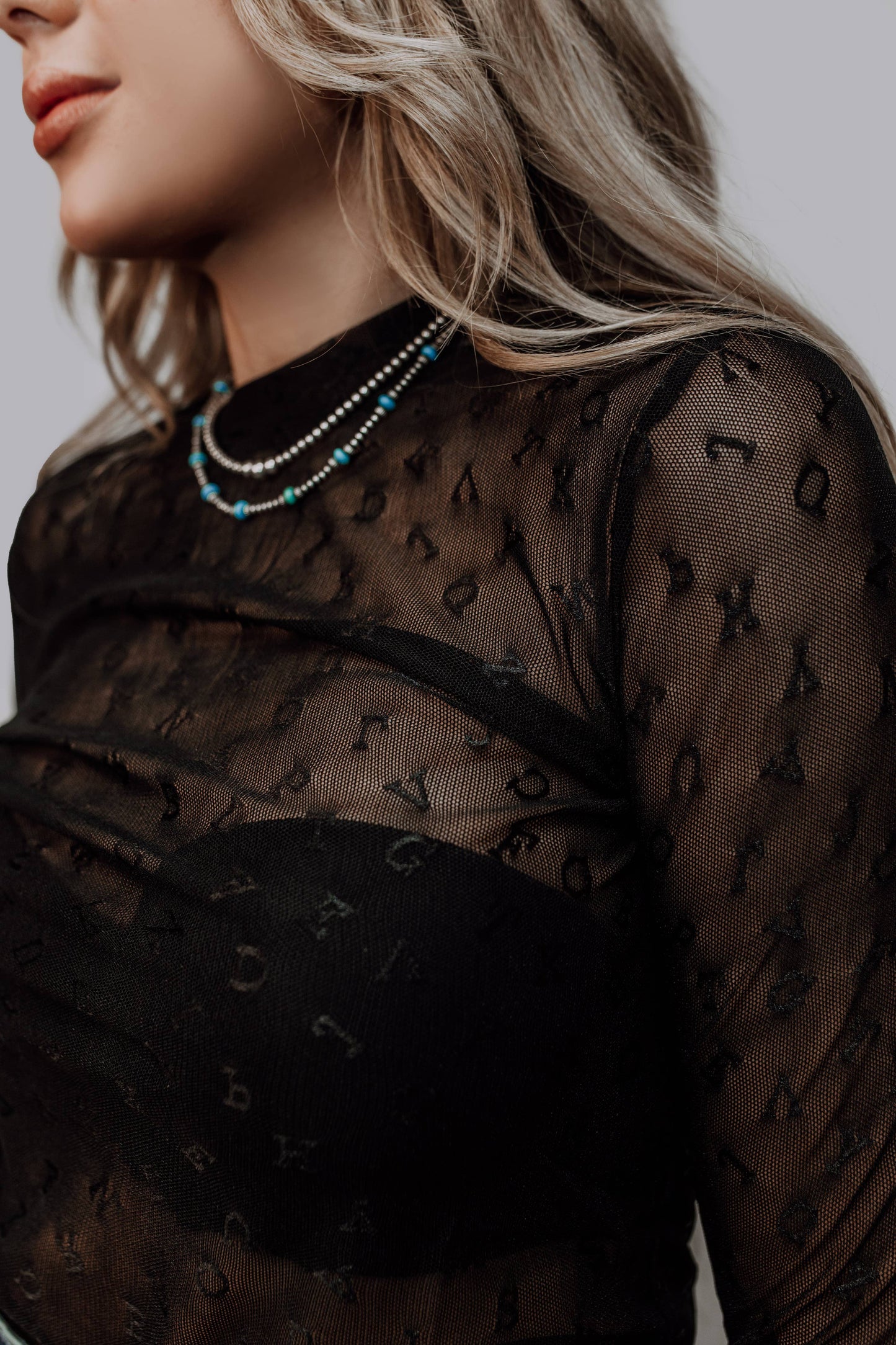 Alphabet Mesh Top: Black