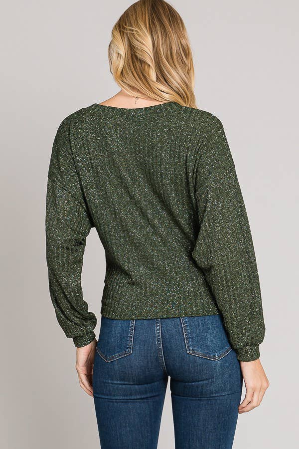 Long Sleeve Boxy Crop Top Lurex Rib Knit