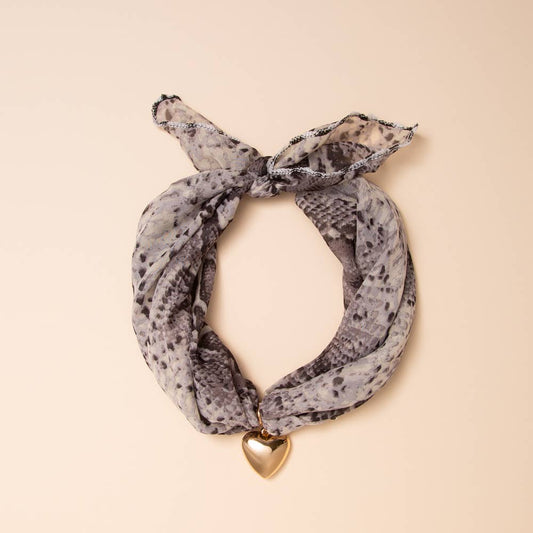 Heart Pendant Scarf Tie-Back Necklace: Snakeskin
