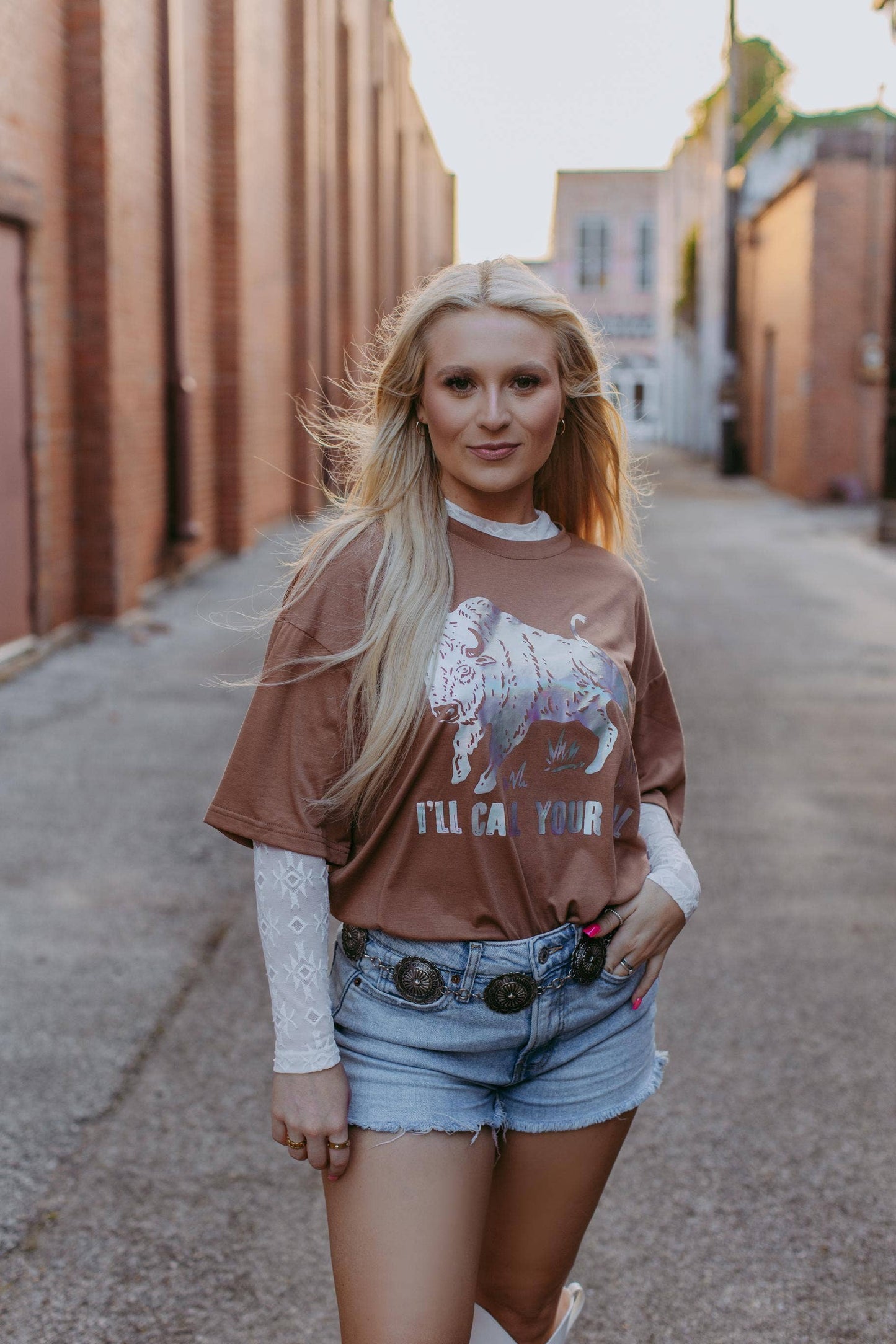 Bull Silver Foil Tee: Brown