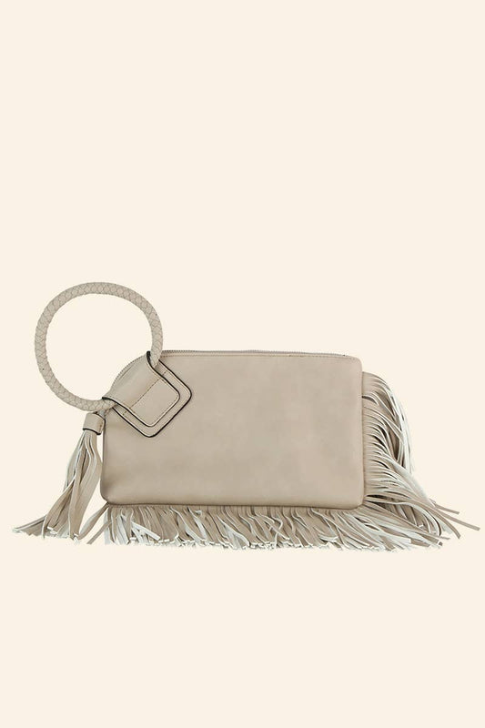 Fringe Cuff Clutch Tassel Wristlet Clutch Bag: OATMEAL