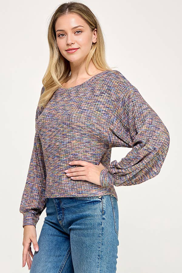MARLED EFFECT LONG SLEEVE SWEATER TOP