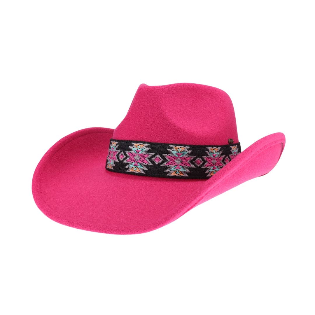 Aztec Vegan Fabric Cowboy Hat: Black