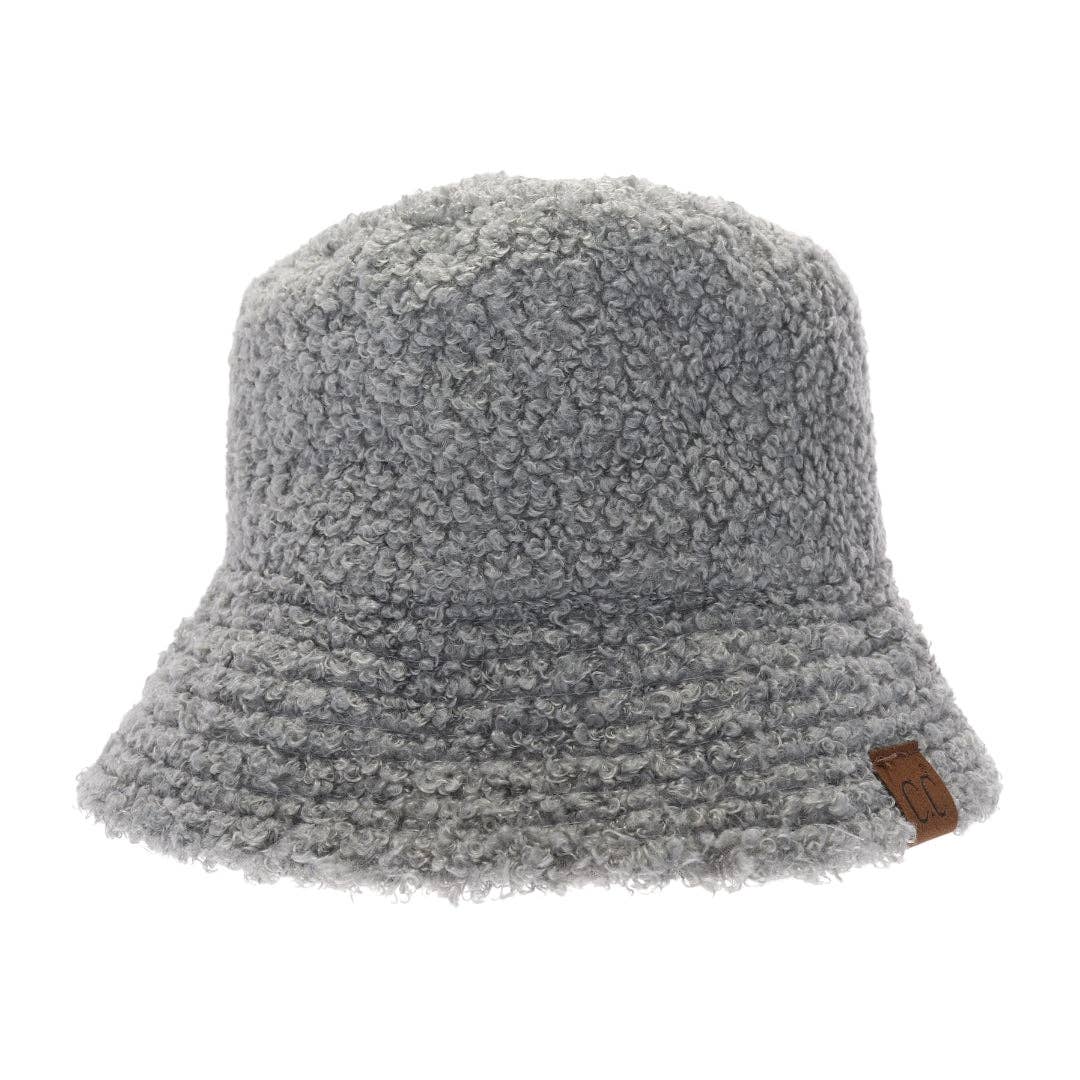 Soft Faux Leather Shearling C.C Bucket Hat: Dove