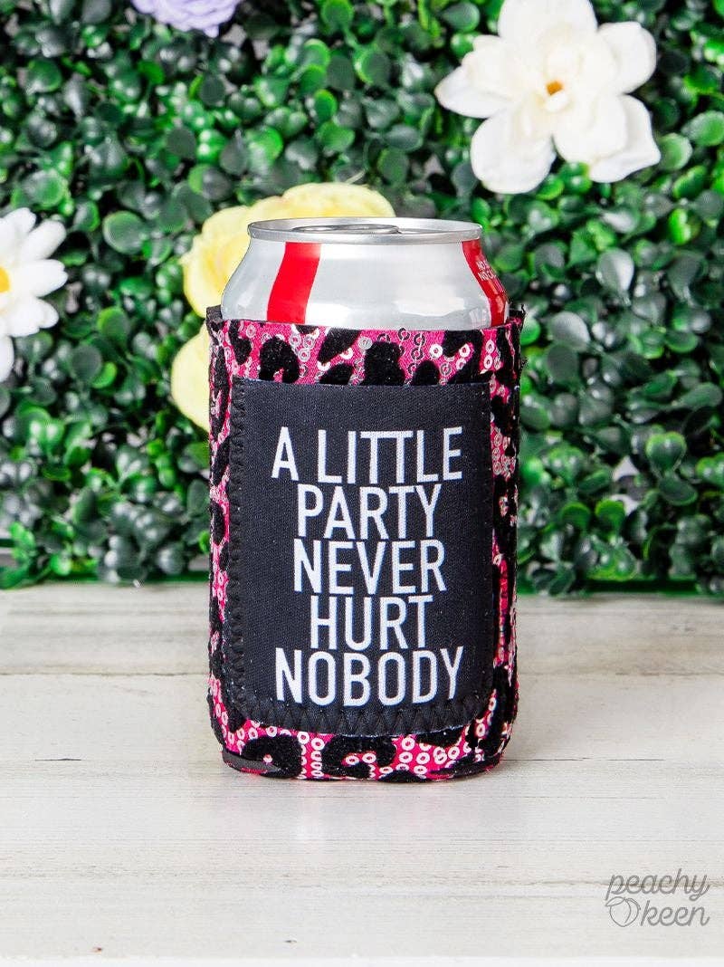A Little Party Never Hurt Nobody Sequin Can Cooler: Leopard / One Size