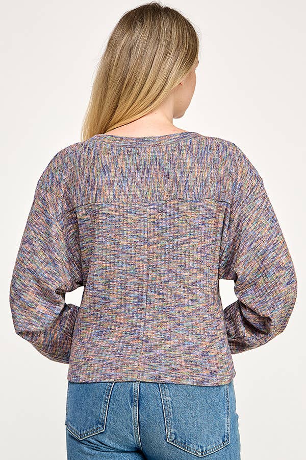 MARLED EFFECT LONG SLEEVE SWEATER TOP