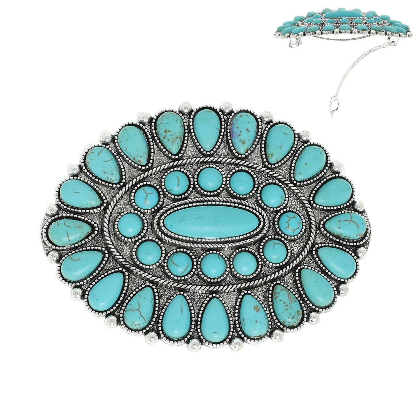 Western Oval Turquoise Concho Hair Barrette Clip : Turquoise or White