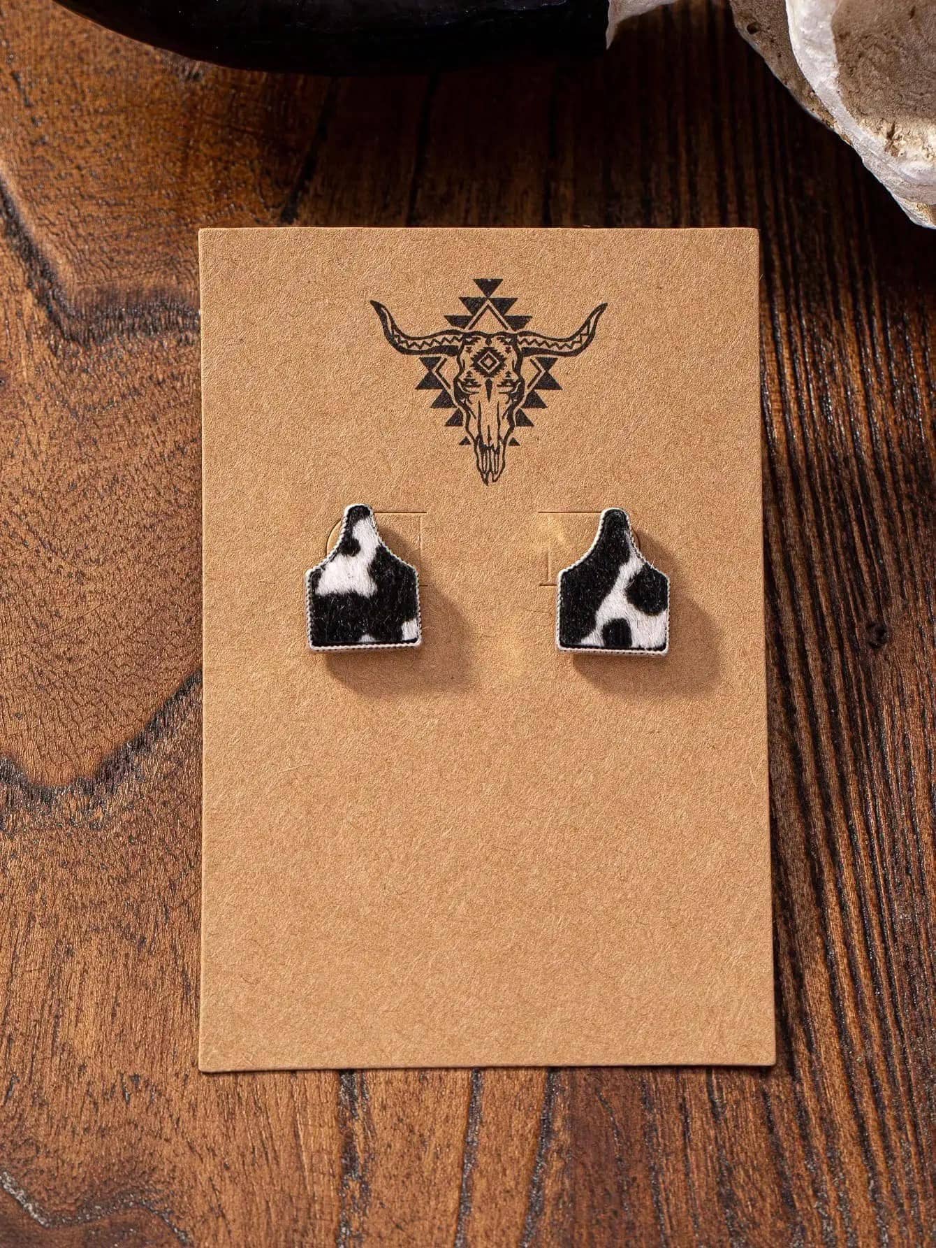 Cow Tag - Faux Cowhide Stud Earrings: Turquoise