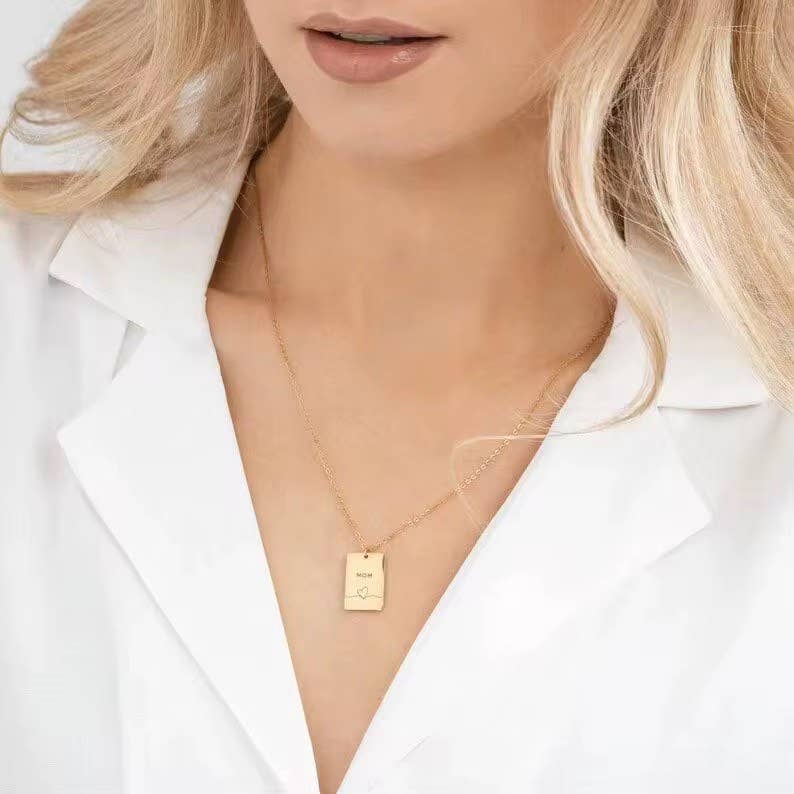 Mothers Day Necklace - "MOM" pendat and chain