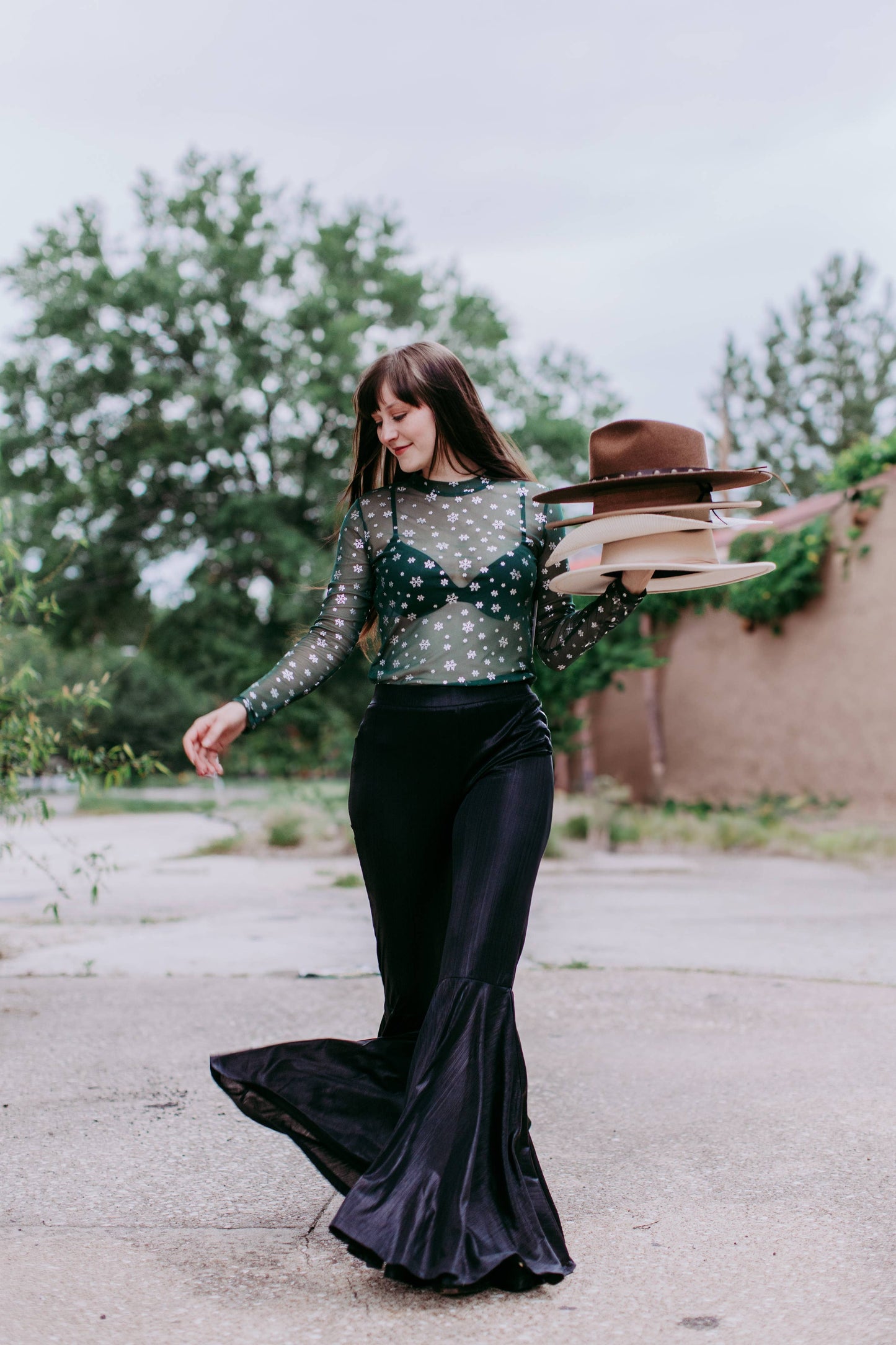 Sparkle Snowflake Mesh Top: Green