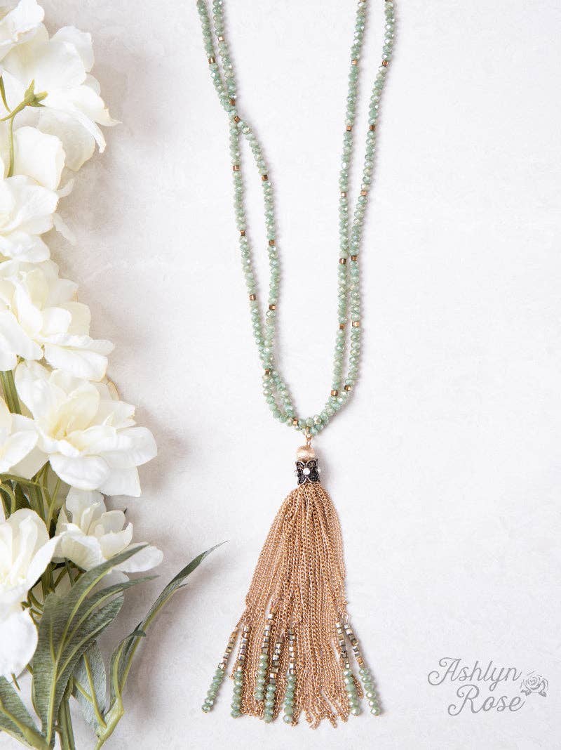 Cascade in Jade Beaded Necklace with Chain Tassel: Mix Pattern / One Size