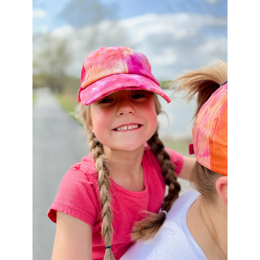 Kids Tie Dye Criss-Cross High Ponytail CC Ball Cap