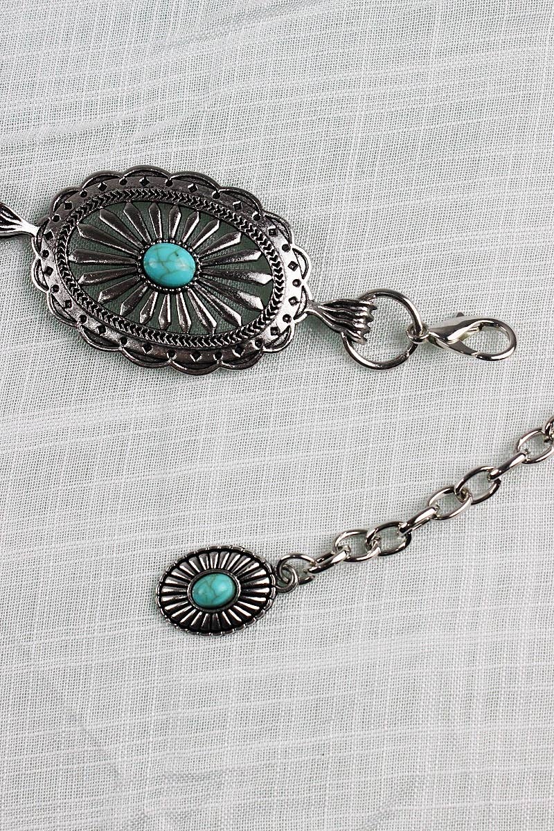 Vintage Turquoise Chain Belt: Antique Silver