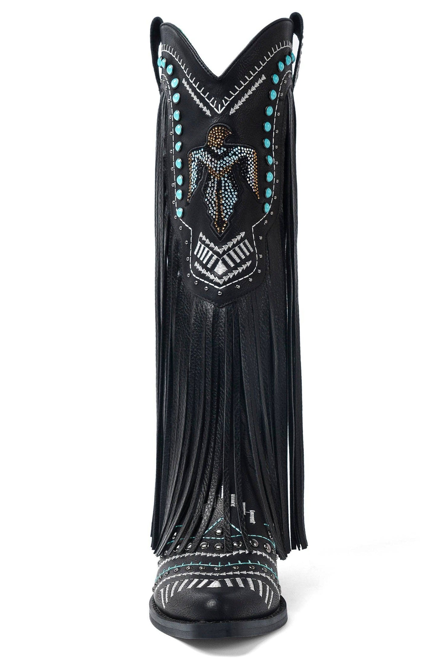Fringe Cowgirl Boots with Rhinestone Accents: Black