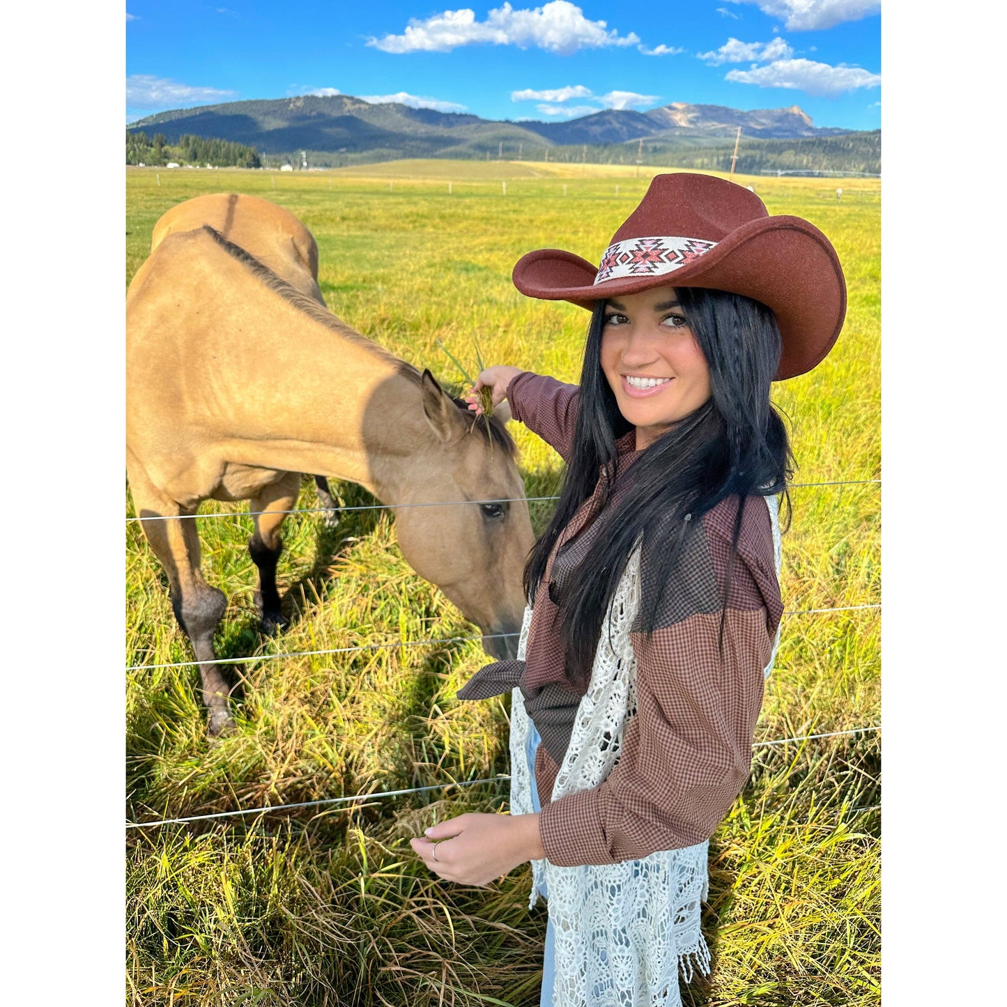 Aztec Vegan Fabric Cowboy Hat: Hot Pink