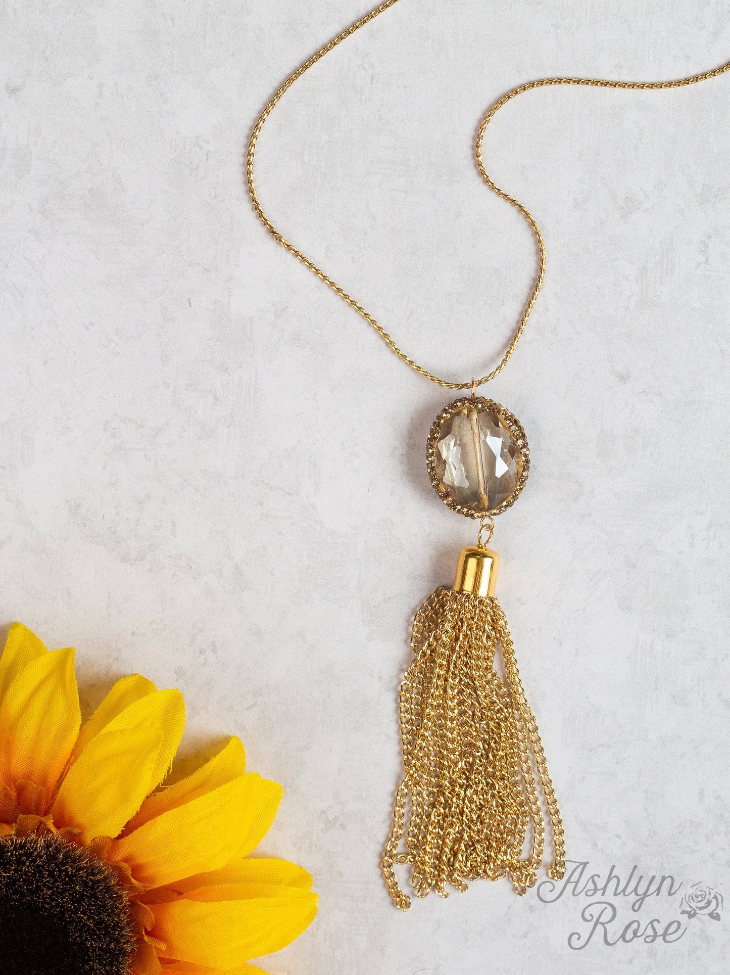 Boss Lady Gold Tassel Necklace with Gemstone: Gold / One Size
