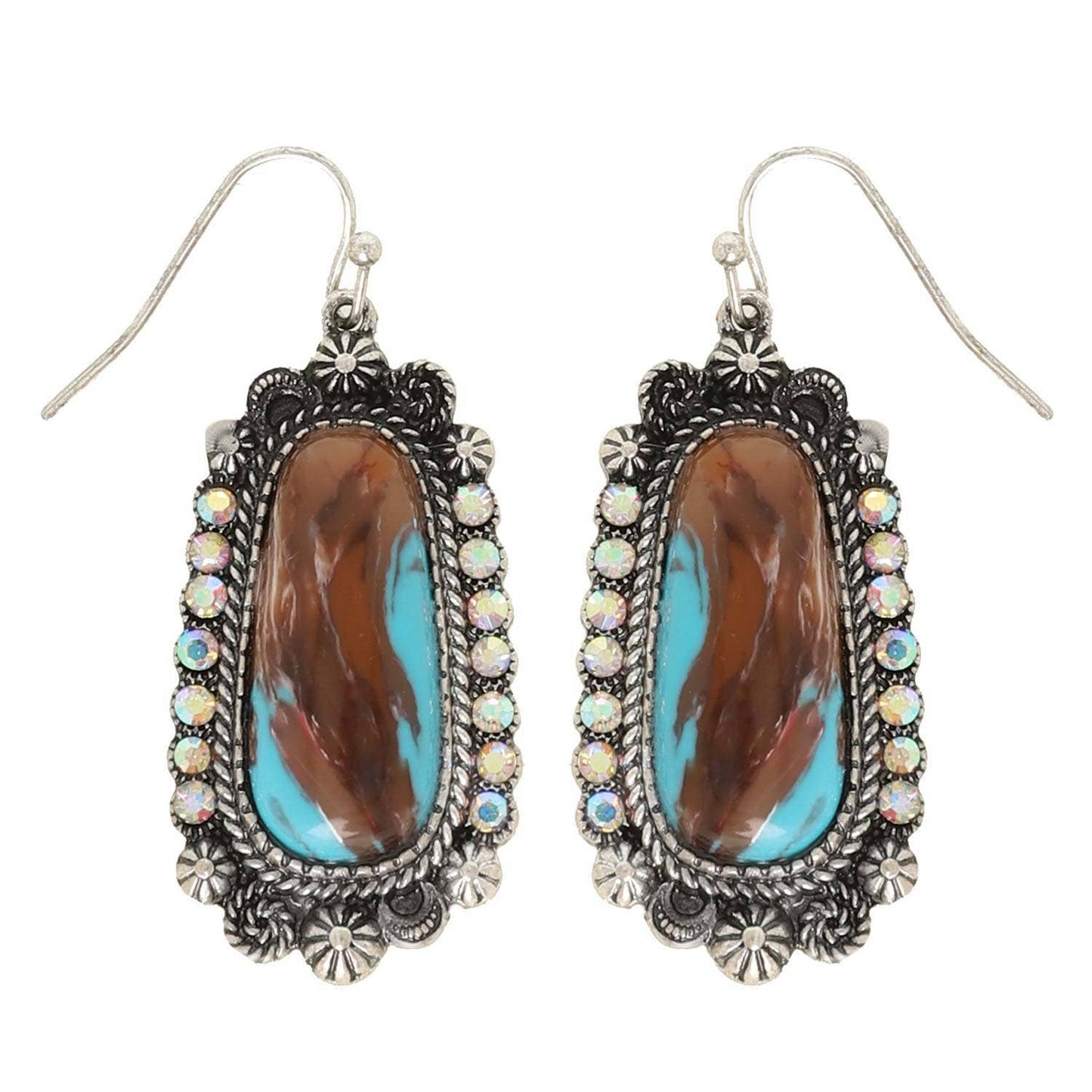 Western Trapezoid Turquoise Concho Drop Earrings