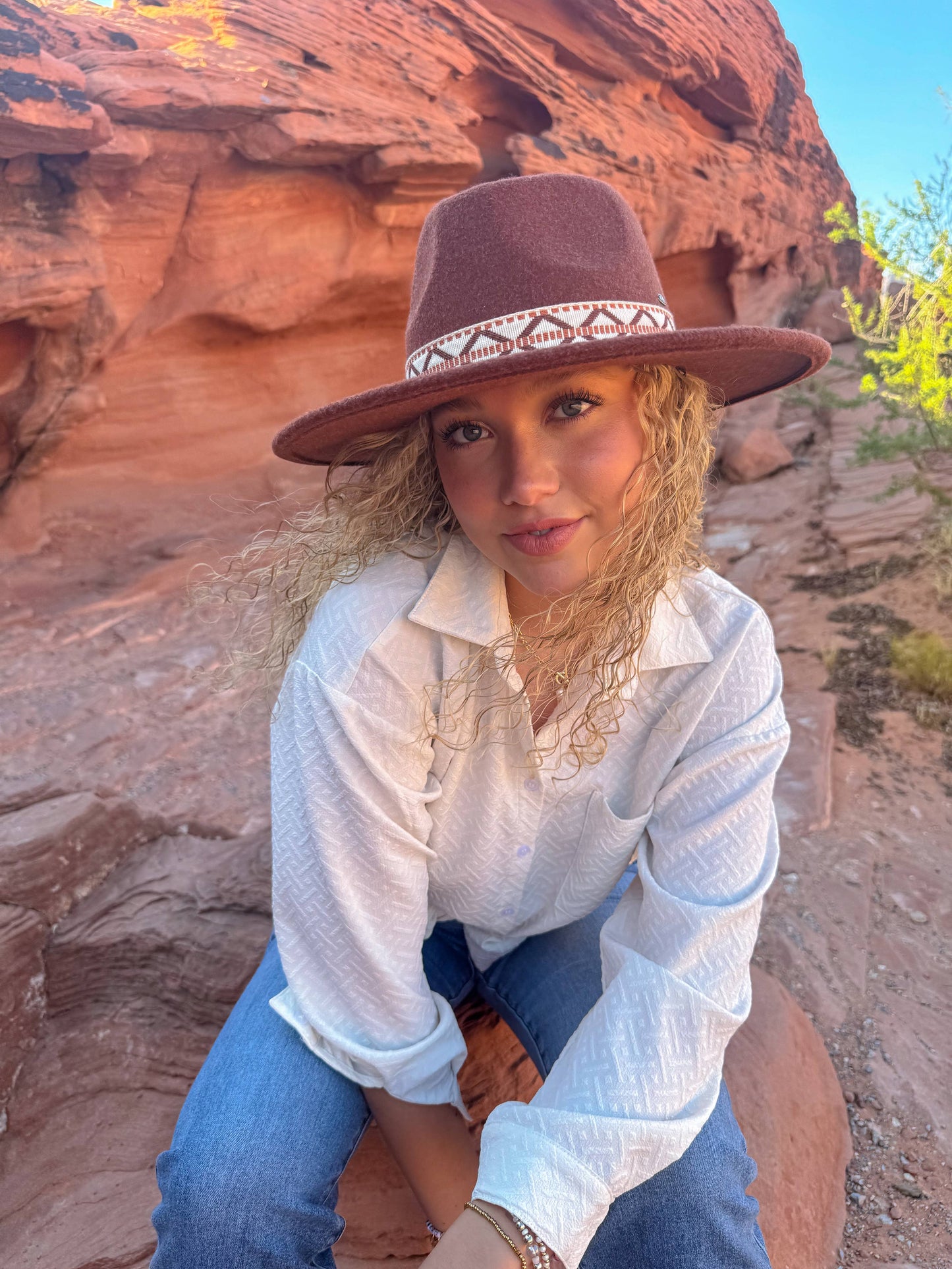 Geometric Band C.C Vegan Felt Hat: Heather Grey