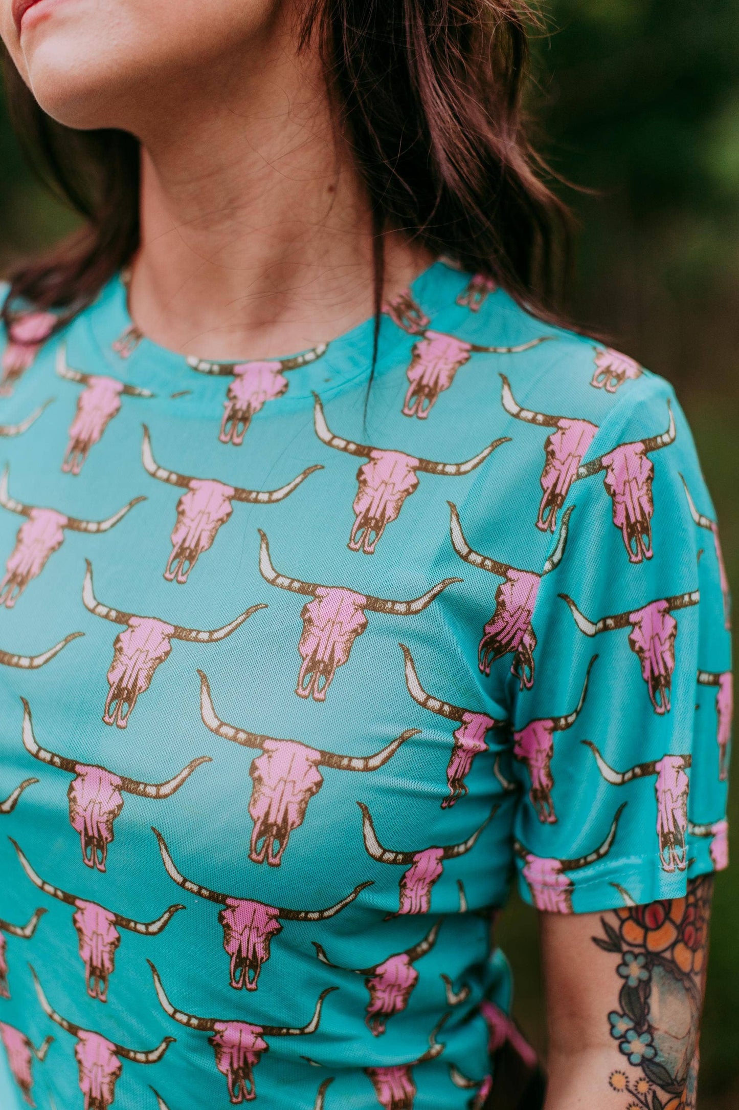 Mesh Top Cow Skull: Turquoise