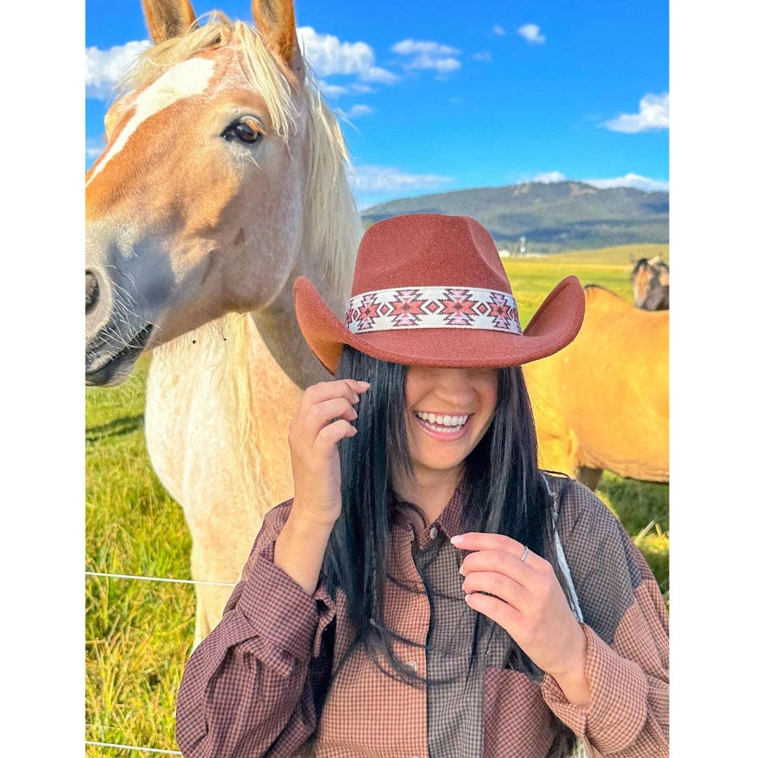 Aztec Vegan Fabric Cowboy Hat: Black