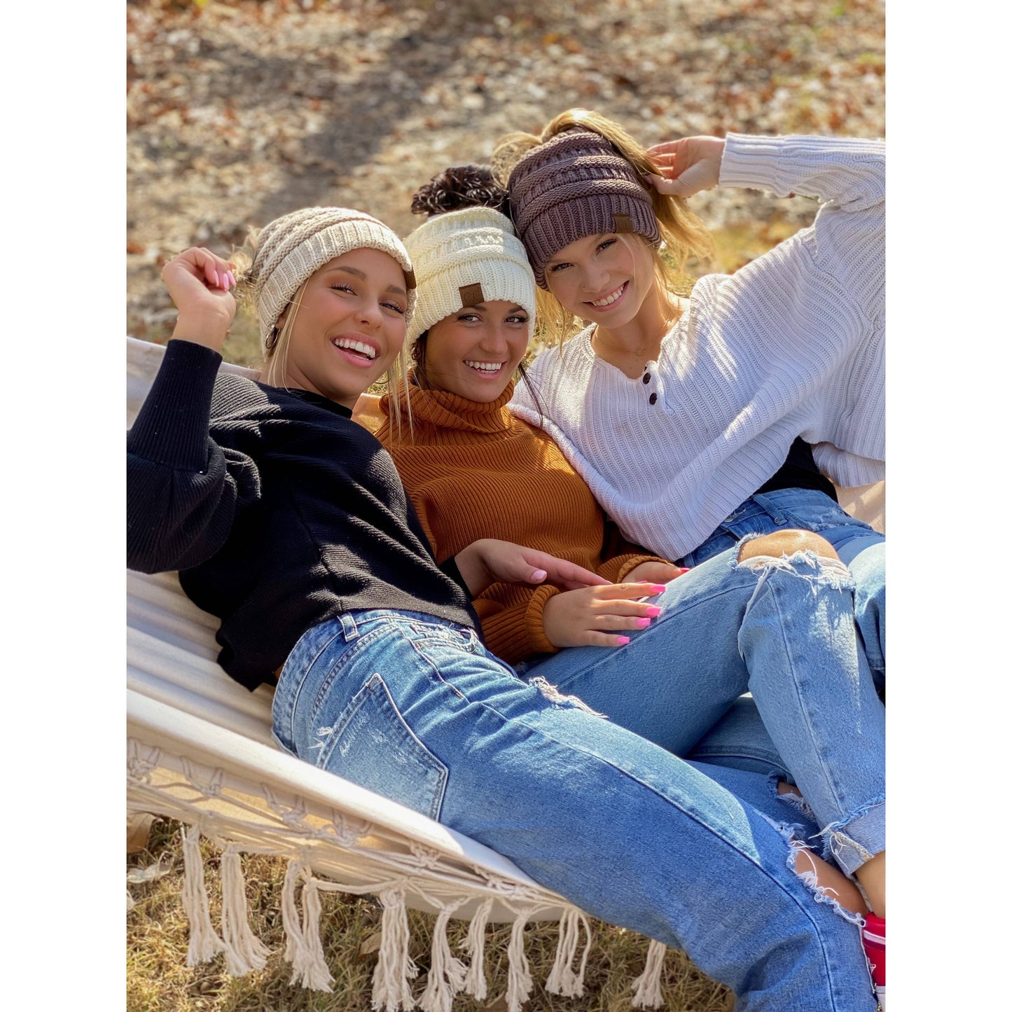 Fuzzy Lined Solid Classic CC Beanie Tail: Black