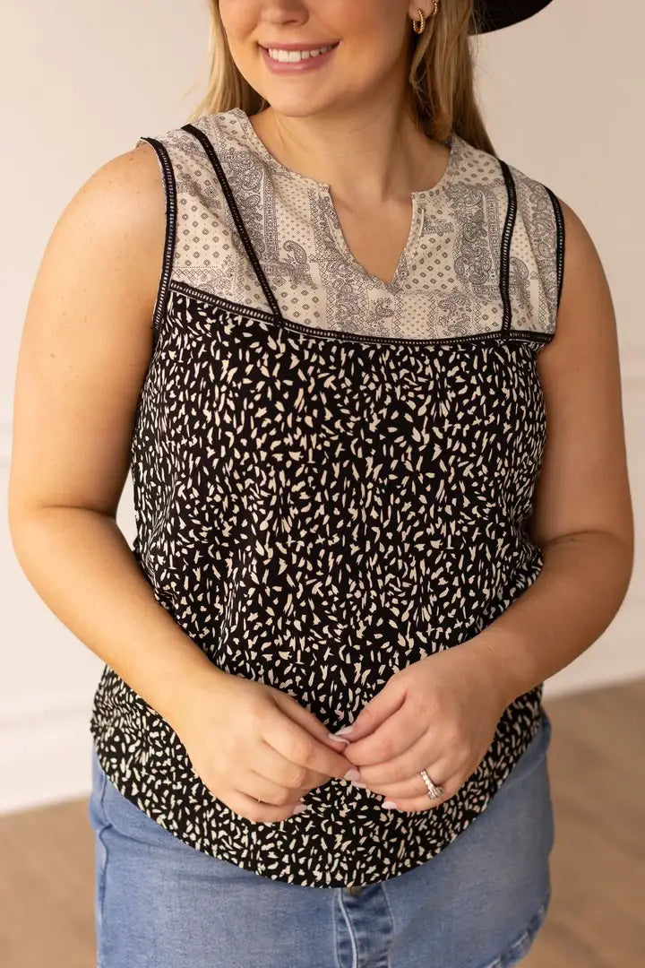 Black and White Leopard Paisley Tank