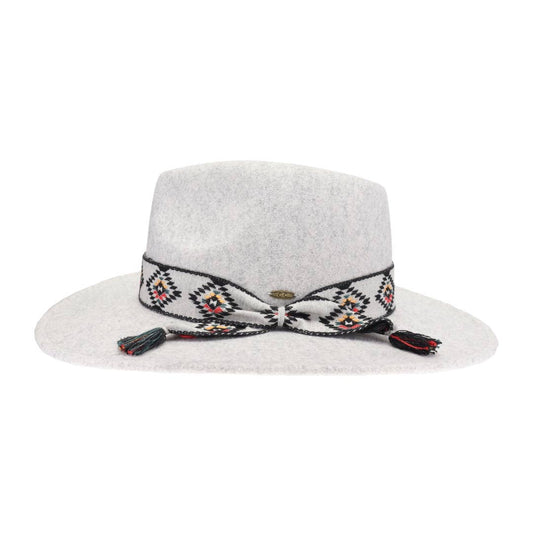 Aztec Trim Band Vegan Fabric C.C Panama Hat: Dove