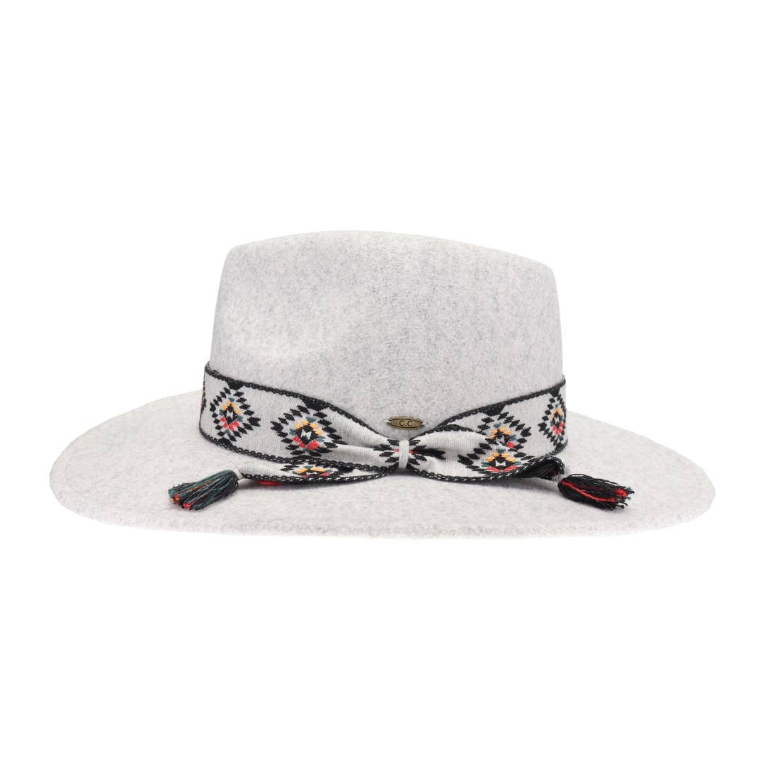 Aztec Trim Band Vegan Fabric C.C Panama Hat: Dk taupe