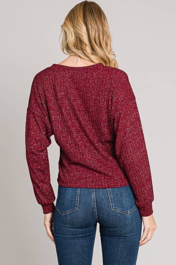 Long Sleeve Boxy Crop Top Lurex Rib Knit