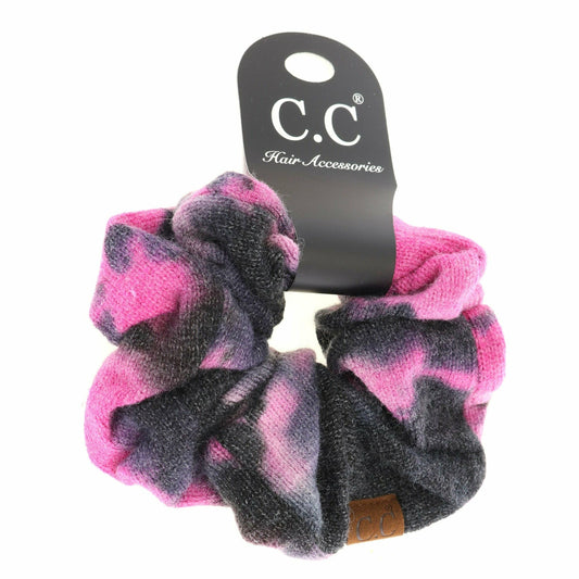 Tie Dye Women's Ponytail Scrunchie: Black/Hot Pink