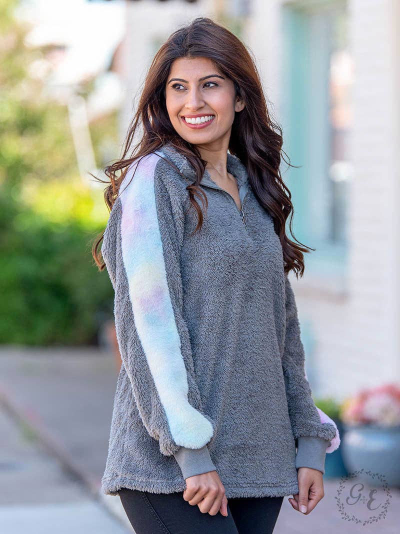 Droppin' Hints Pullover Sherpa, Rainbow: Grey