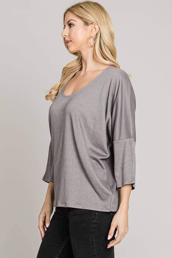 Bracelet sleeve length stretch knit top - Back lace detail: Lt Grey