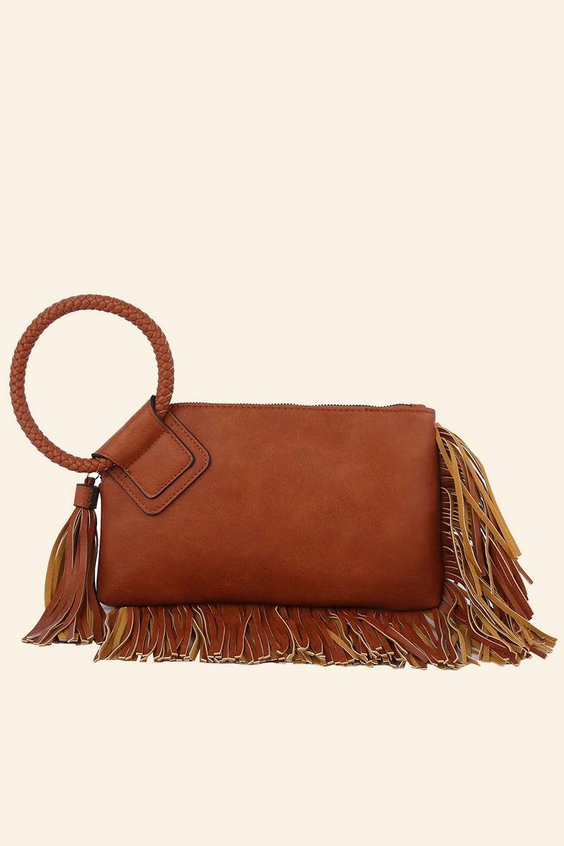 Fringe Cuff Clutch Tassel Wristlet Clutch Bag: BK