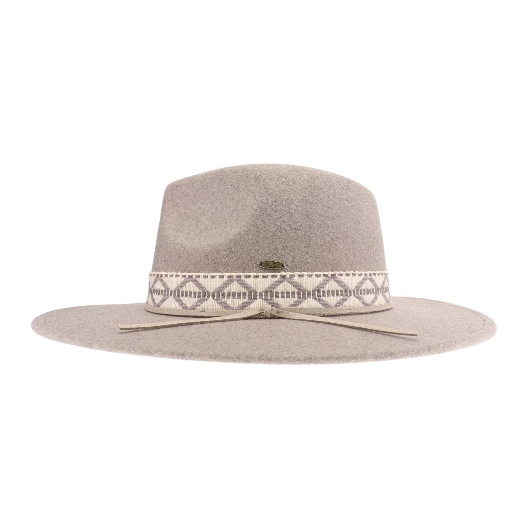 Geometric Band C.C Vegan Felt Hat: Heather Taupe