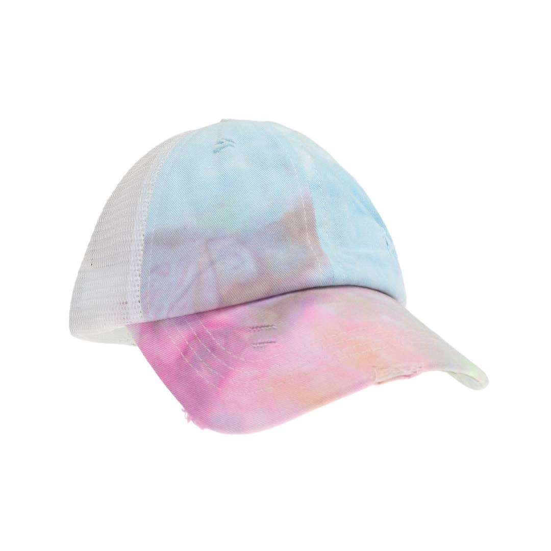 Kids Tie Dye Criss-Cross High Ponytail CC Ball Cap