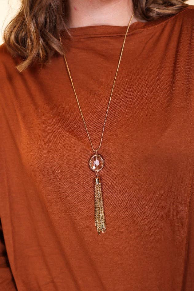 Boss Lady Gold Tassel Necklace with Gemstone: Gold / One Size