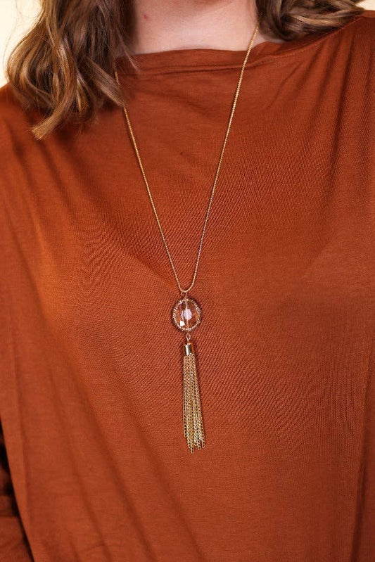 Boss Lady Gold Tassel Necklace with Gemstone: Gold / One Size
