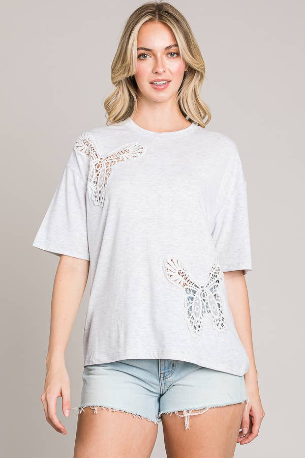 Butterfly Embroidered Cut Out Oversize Knit Top