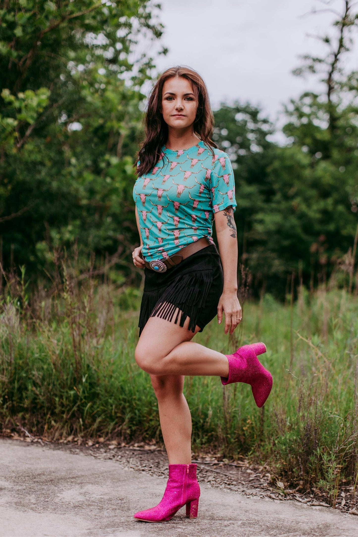 Mesh Top Cow Skull: Turquoise