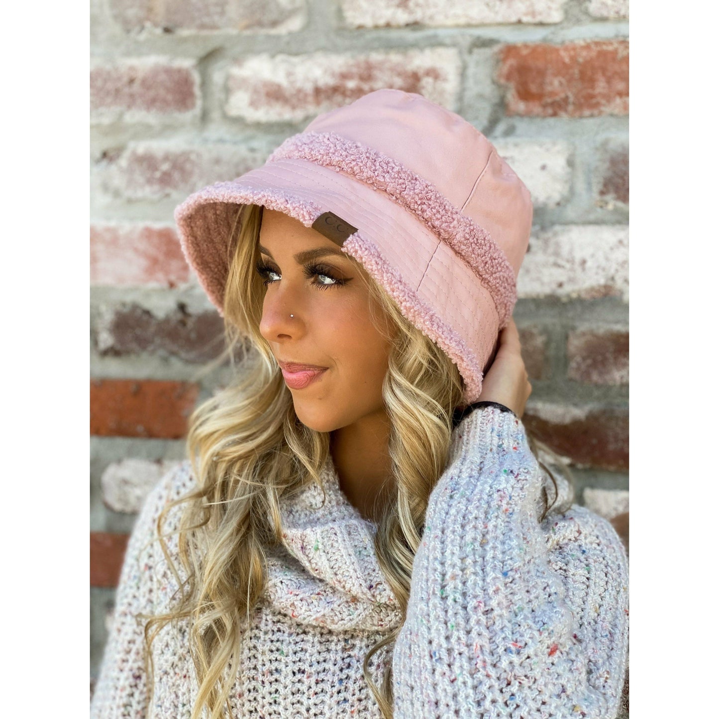 Soft Faux Leather Shearling C.C Bucket Hat: Dove