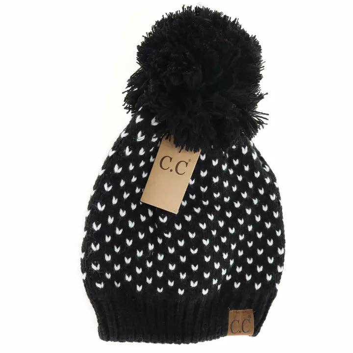 Heart Knit Pom Beanies
